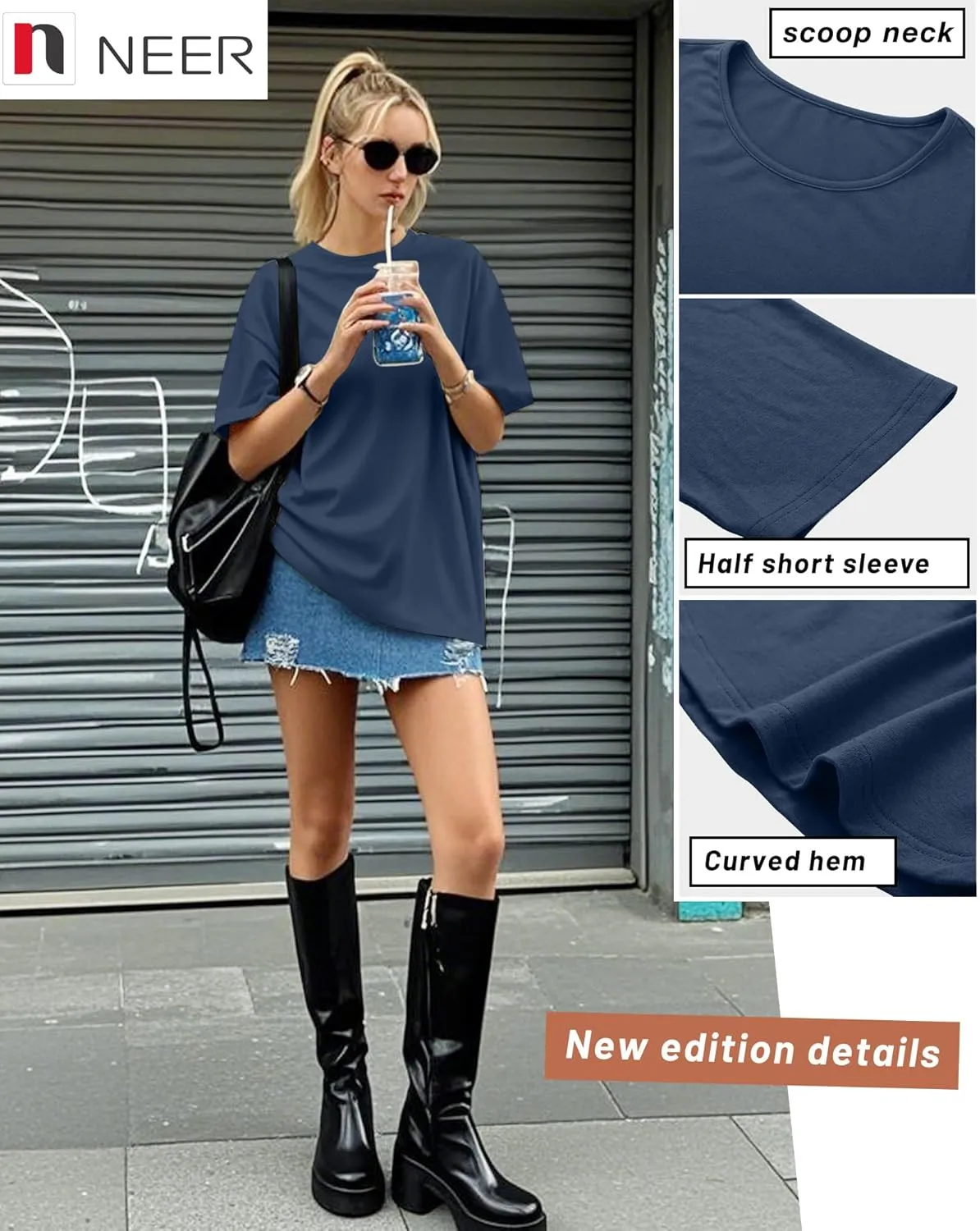 Neer 4 Pack Women's Half Sleeve Top Elbow Length T Shirt Women Round Neck Basic Cotton Tee Summer Casual Blouses