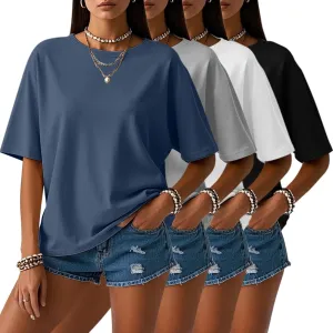 Neer 4 Pack Women's Half Sleeve Top Elbow Length T Shirt Women Round Neck Basic Cotton Tee Summer Casual Blouses