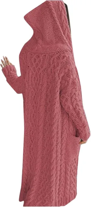 nerohusy Women's Long Cardigan Coats Cable Knit Sweaters Casual Open Front Long Sleeve Outerwear Loose Sweater with Pockets