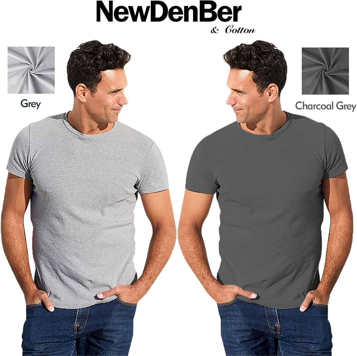 NewDenBer Men's Classic Basic Solid Crew Neck Soft Cotton T-Shirt 4 Pack