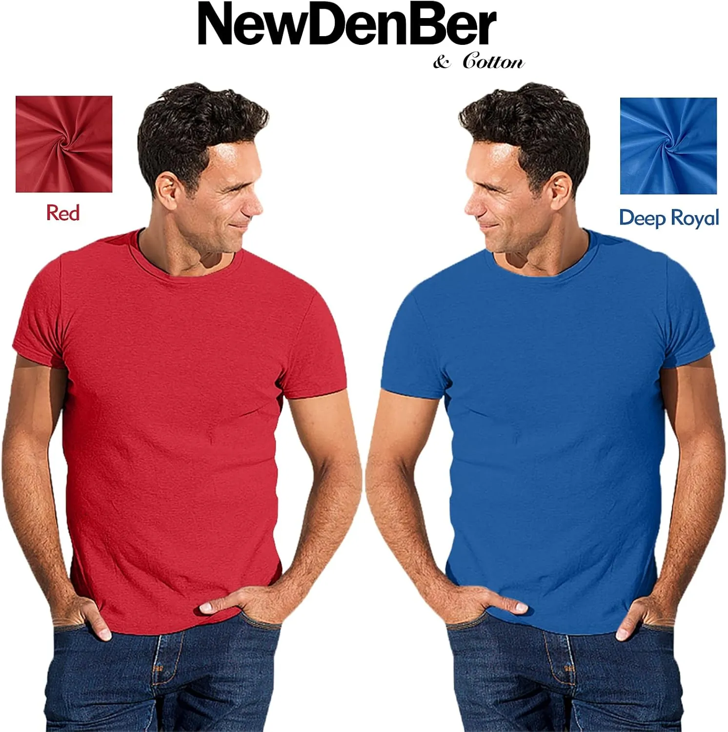 NewDenBer Men's Classic Basic Solid Crew Neck Soft Cotton T-Shirt 4 Pack