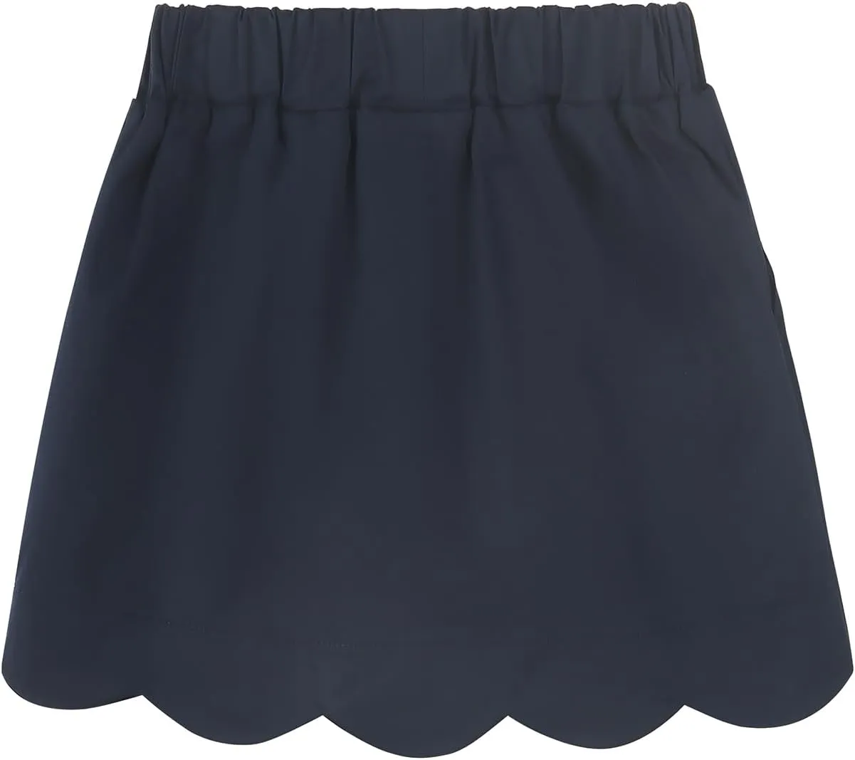 Noomelfish Girls Scalloped Uniform Skirts Stretch Cute School Skort with Pockets (5-12 Years)