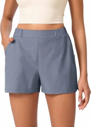 ODODOS Stretch Woven Relaxed Shorts for Women Elastic High Waist Summer Lightweight Casual Shorts with Pockets