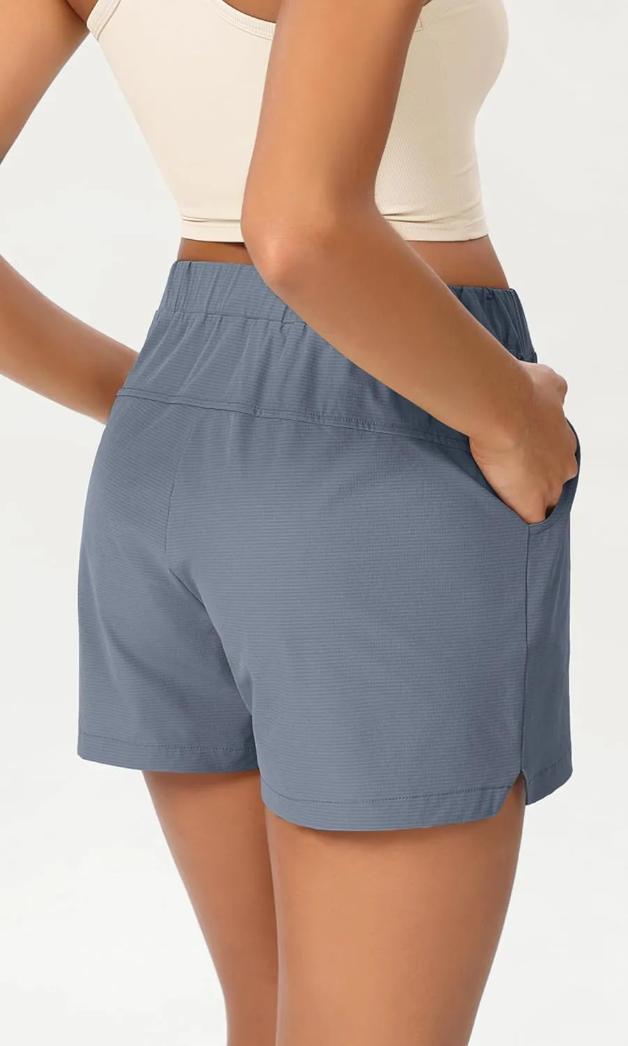 ODODOS Stretch Woven Relaxed Shorts for Women Elastic High Waist Summer Lightweight Casual Shorts with Pockets