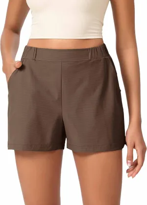 ODODOS Stretch Woven Relaxed Shorts for Women Elastic High Waist Summer Lightweight Casual Shorts with Pockets