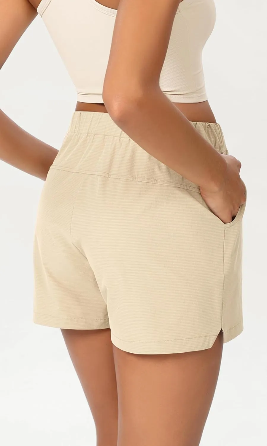 ODODOS Stretch Woven Relaxed Shorts for Women Elastic High Waist Summer Lightweight Casual Shorts with Pockets