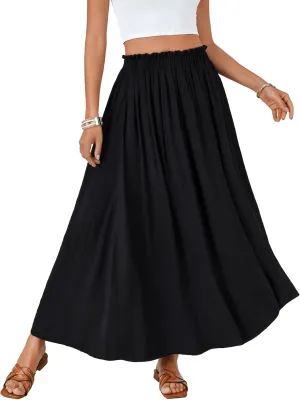 OPOIPIN Women's Summer Elastic High Waist Pleated A Line Flowy Beach Maxi Long Skirt