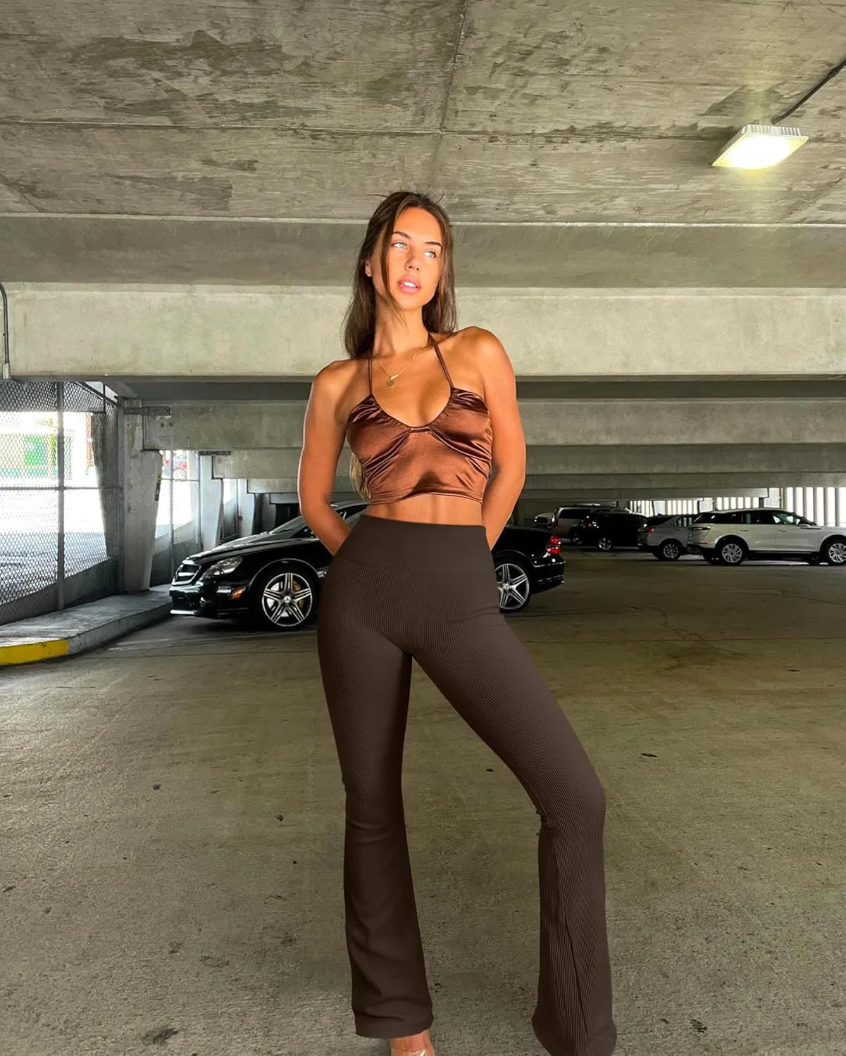 OQQ Women's Flare Pants Ribbed Seamless Workout High Waist Bell Bottoms Pants