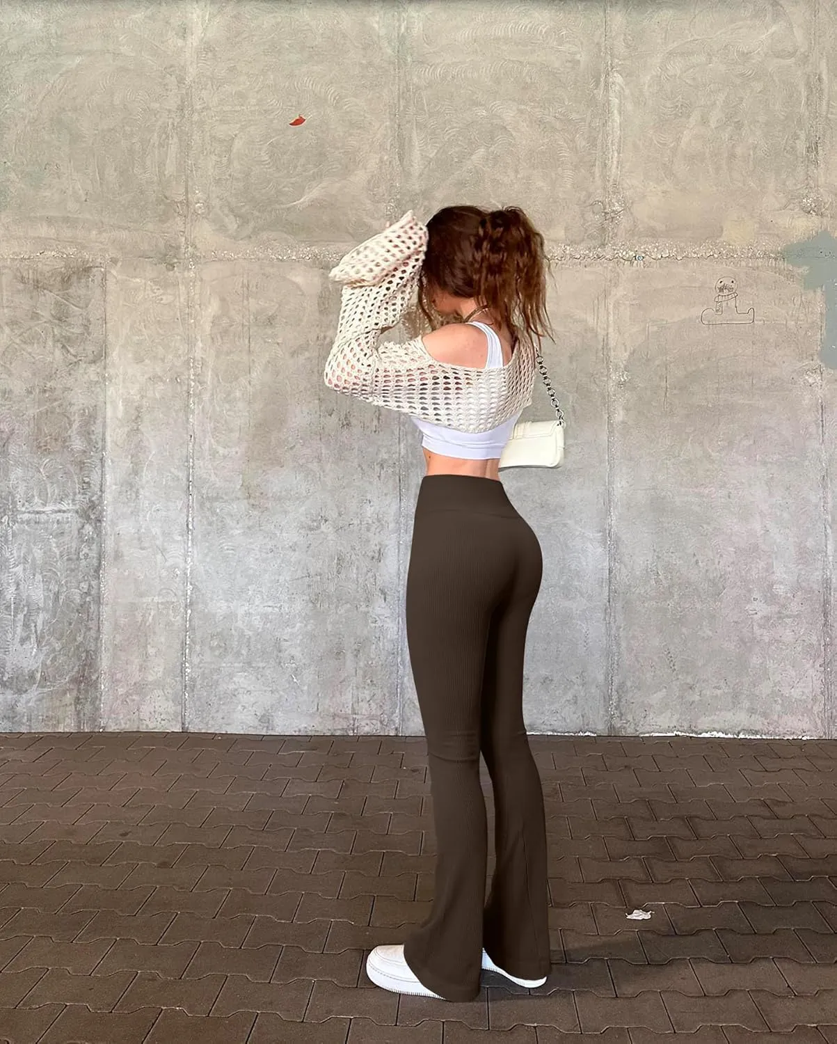 OQQ Women's Flare Pants Ribbed Seamless Workout High Waist Bell Bottoms Pants