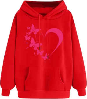 Oversized Y2k Hoodies Women Graphic Sweatshirt Long Sleeve Pullover Top Cute Heart Print Valentine's Day Outfits