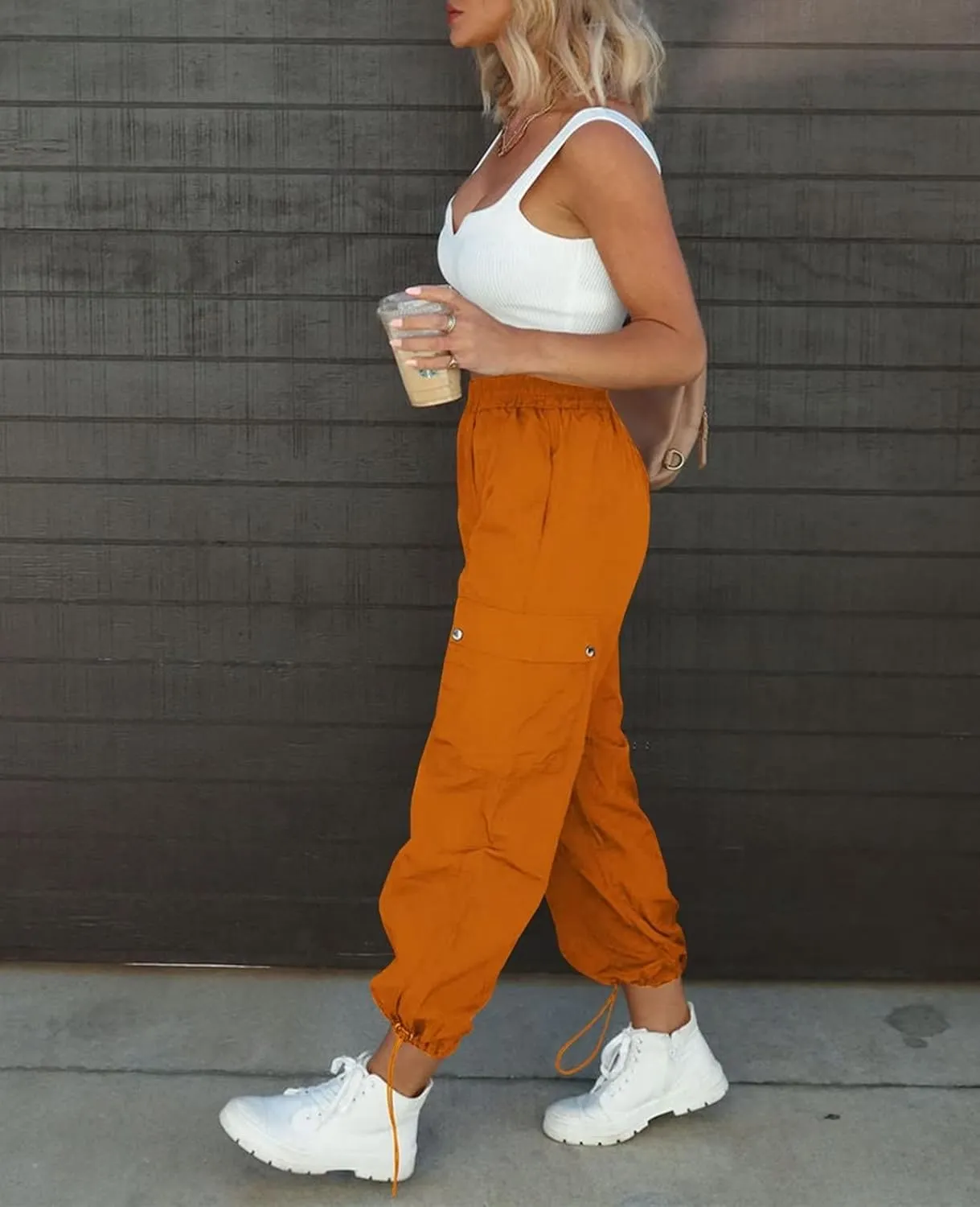 Parachute Pants for Women, Elastic High Waist Y2k Cargo Pants Women Baggy with 4 Pockets