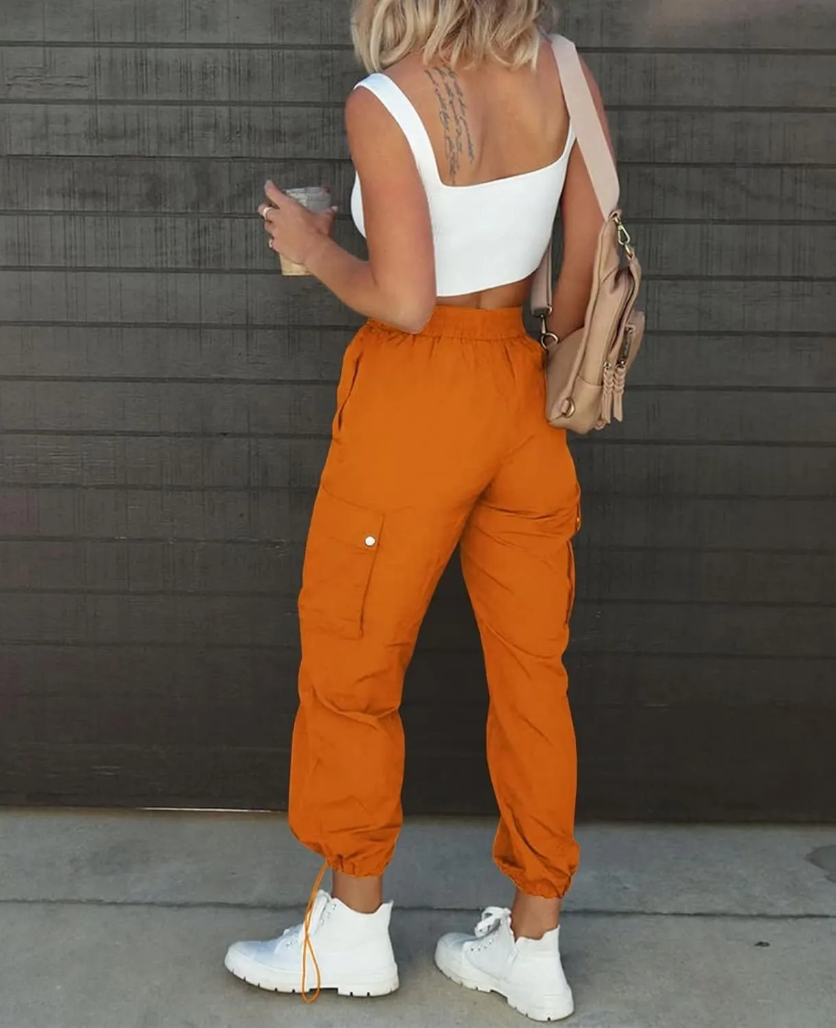 Parachute Pants for Women, Elastic High Waist Y2k Cargo Pants Women Baggy with 4 Pockets