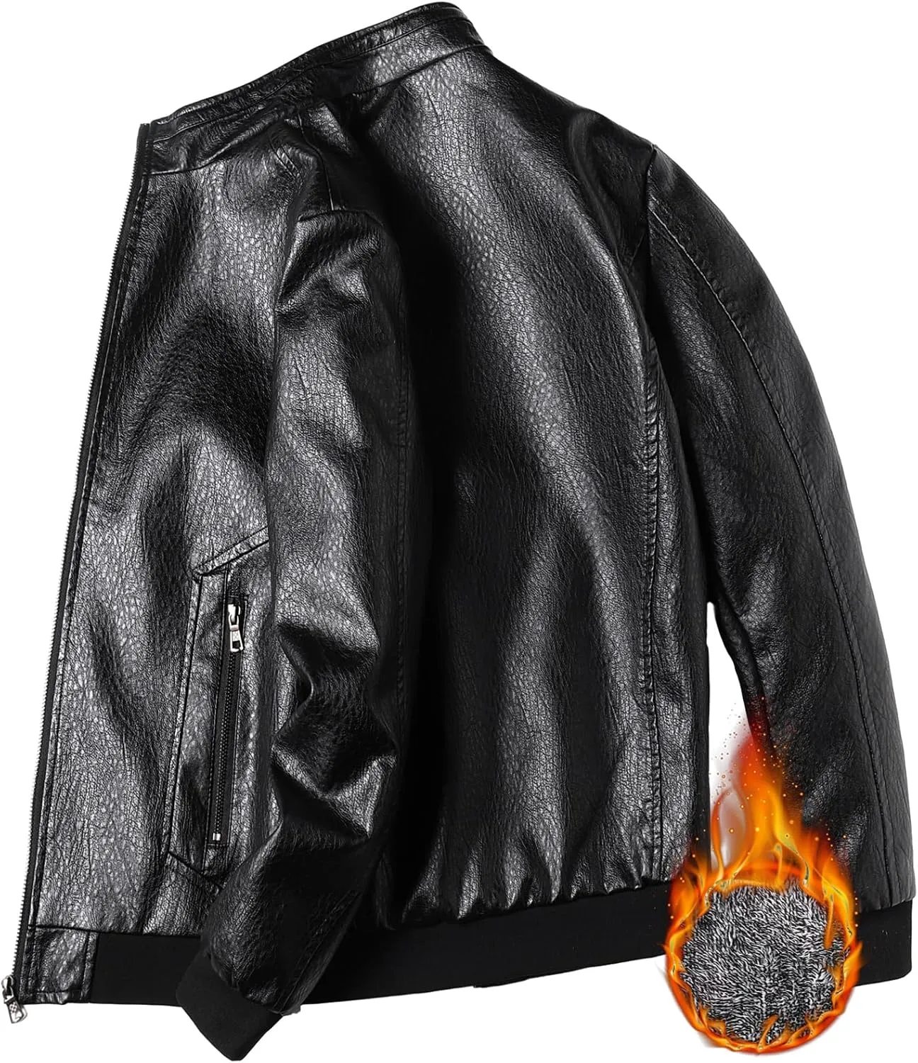 PEGENO Men's Stand Collar Leather Jacket Lightweight Faux Leather Motorcycle Jacket