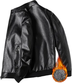 PEGENO Men's Stand Collar Leather Jacket Lightweight Faux Leather Motorcycle Jacket