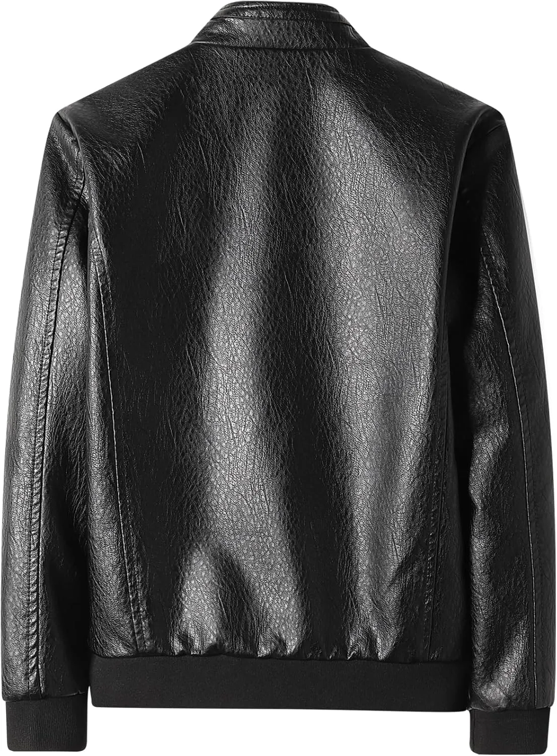 PEGENO Men's Stand Collar Leather Jacket Lightweight Faux Leather Motorcycle Jacket