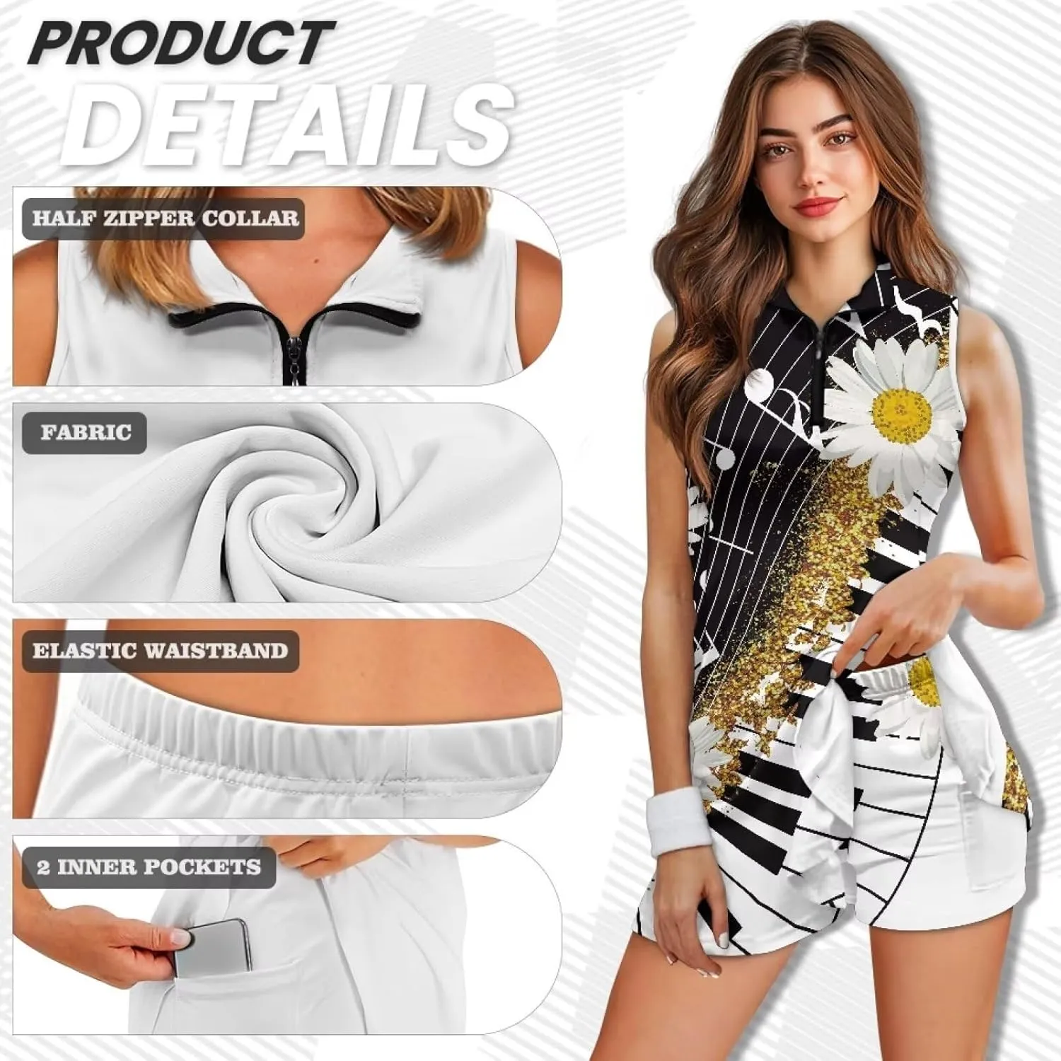 POLERO Women Sports Dress with Shorts 1/4 Zip Sleeveless Golf Tennis Dress Workout Athletic Dress