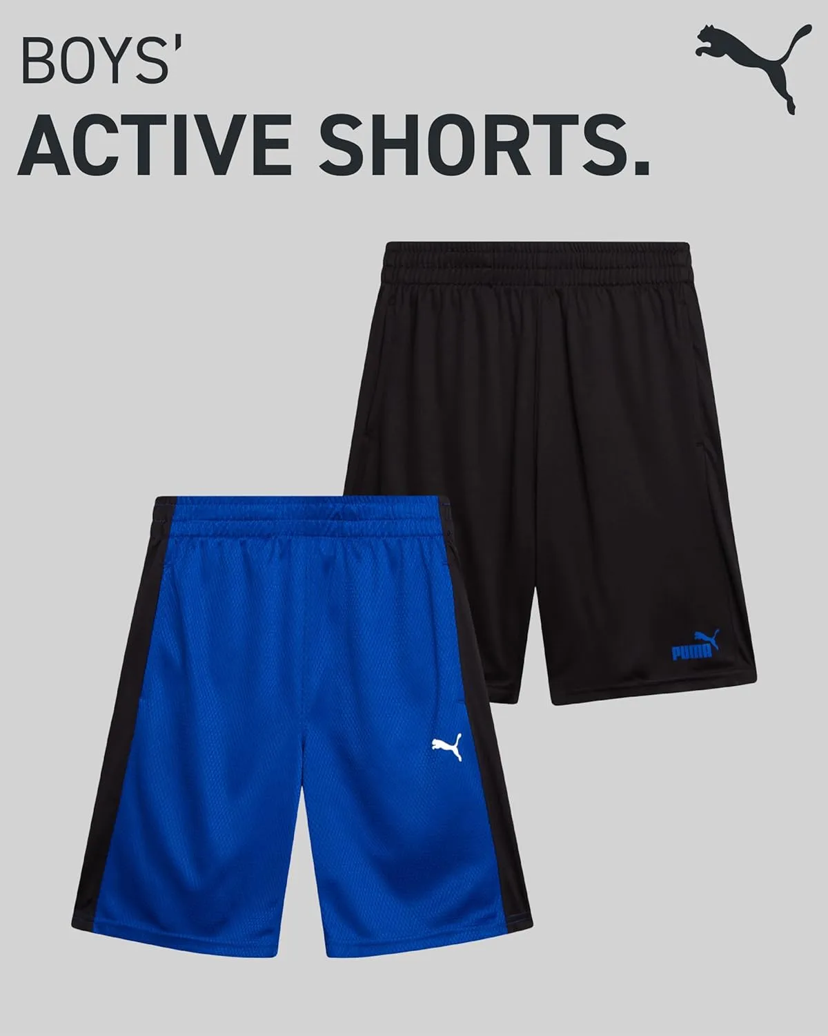 PUMA Boys Athletic Shorts - 2 Pack Active Performance Mesh Basketball Shorts for Boys (Sizes: 4-20)