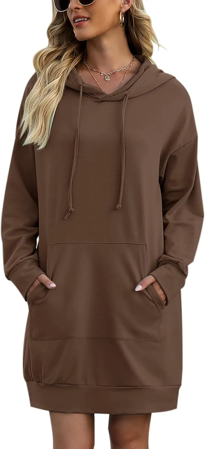 Quenteen Women Hoodies Dress Hooded Sweatshirts Dress Casual Long Sleeve Tunic Dress Oversized Sweatshirts with Pocket