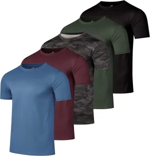 Real Essentials 5 Pack Mens Active Quick Dry Mesh Crew Neck T Shirts | Athletic Short Sleeve Tee (Available in Big & Tall)