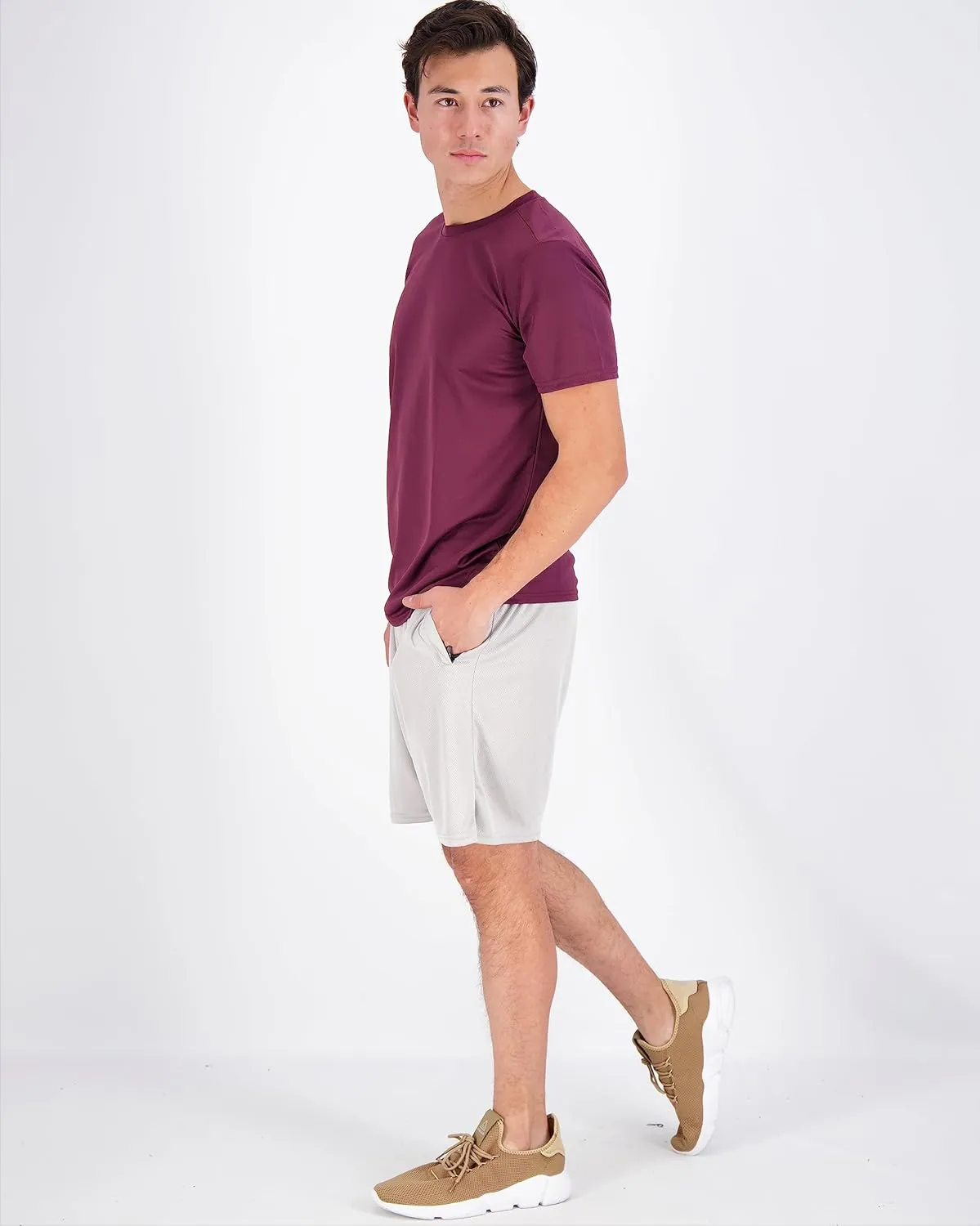 Real Essentials 5 Pack Mens Active Quick Dry Mesh Crew Neck T Shirts | Athletic Short Sleeve Tee (Available in Big & Tall)