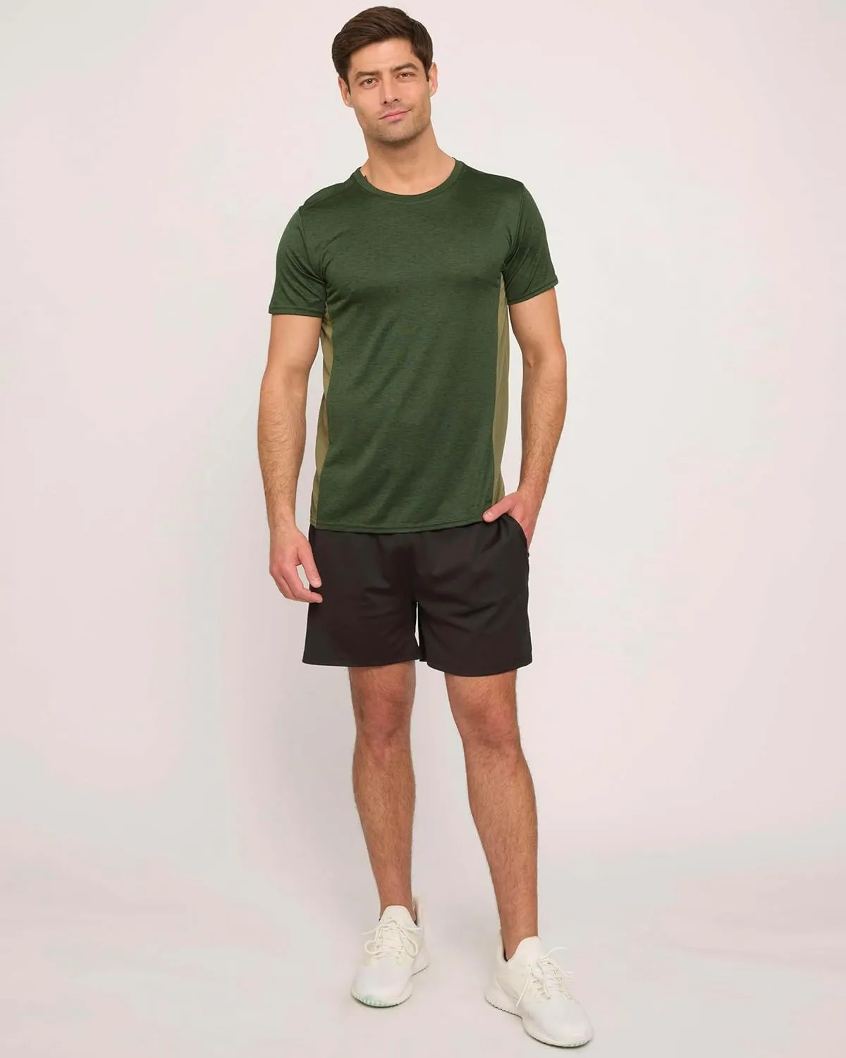 Real Essentials 5 Pack: Mens Short Sleeve Dry Fit Active Crew Neck T Shirt - Athletic Running Gym Workout Tee Tops