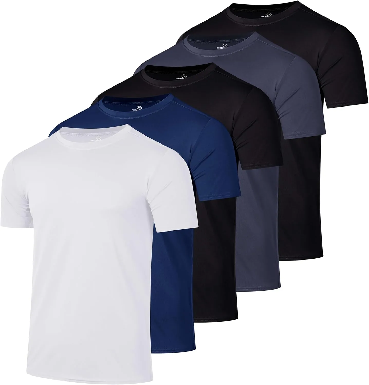 Real Essentials 5 Pack: Mens Short Sleeve Dry Fit Active Crew Neck T Shirt - Athletic Running Gym Workout Tee Tops