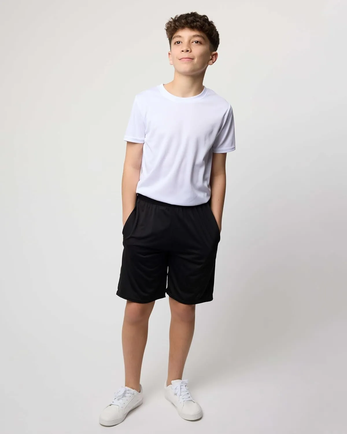 Real Essentials 5 Pack: Youth Mesh Moisture Wicking Active Athletic Performance Short-Sleeve T-Shirt Boys & Girls