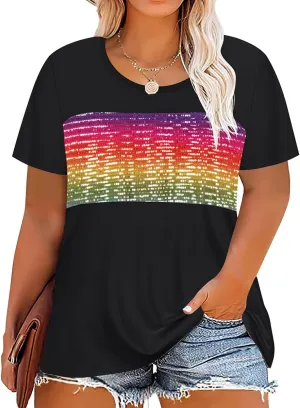 RITERA Plue Size Tops for Women Short Sleeve Crewneck Summer Casual Tshirts Oversized Loose Fit Tunic Blouses XL-5XL