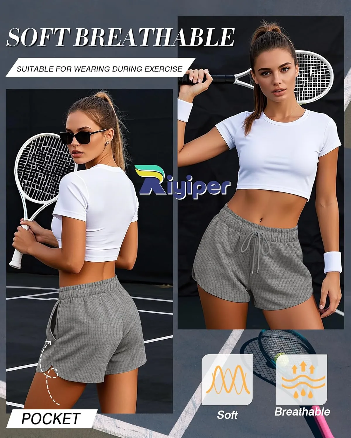 Riyiper 3 Pack Women's Waffle Knit Shorts Cotton Drawstring Lounge Summer Comfy Casual Shorts with Pockets