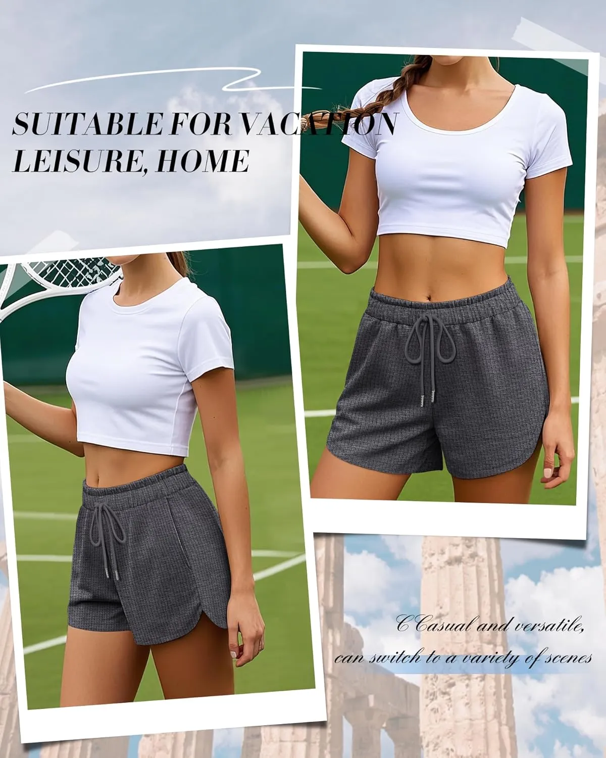 Riyiper 3 Pack Women's Waffle Knit Shorts Cotton Drawstring Lounge Summer Comfy Casual Shorts with Pockets