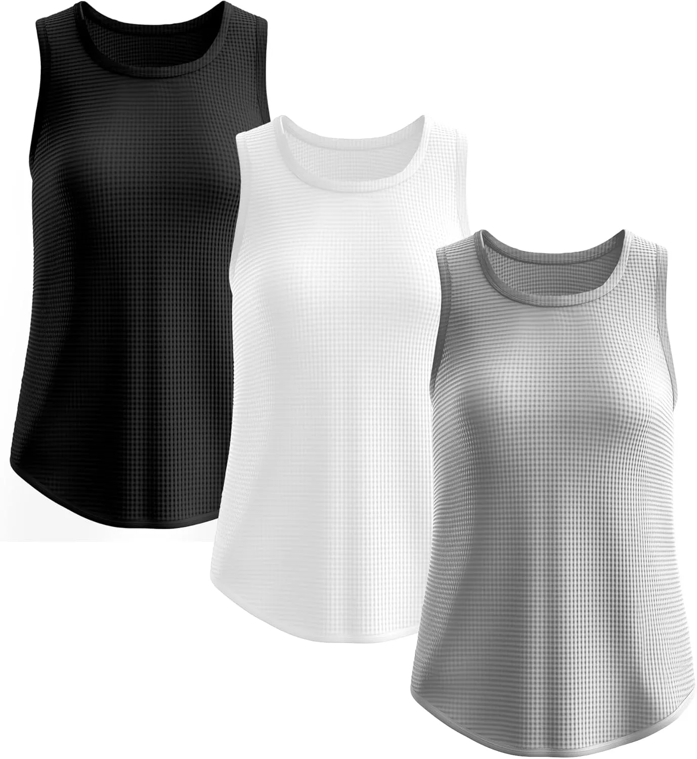 Riyiper 3 Pack Women's Waffle Knit Tank Tops, Sleeveless Casual Summer Tanks Camis Loose Crewneck Curved Hem Beach Tee Shirts