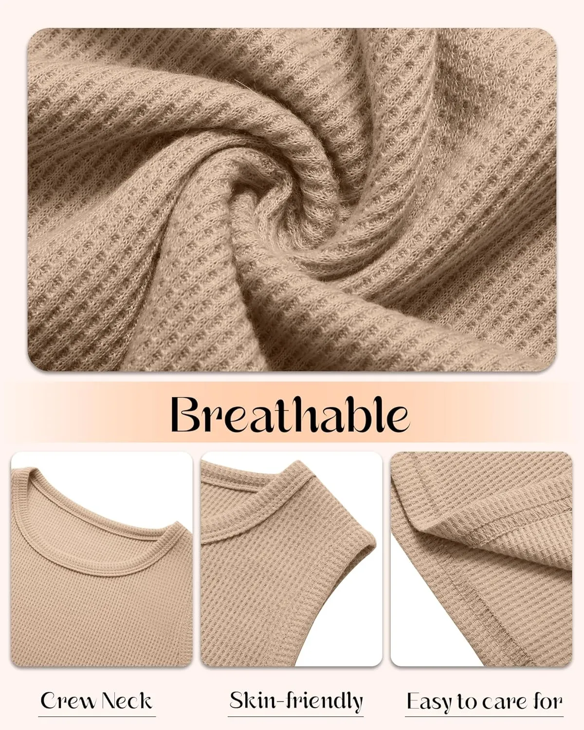 Riyiper 3 Pack Women's Waffle Knit Tank Tops, Sleeveless Casual Summer Tanks Camis Loose Crewneck Curved Hem Beach Tee Shirts