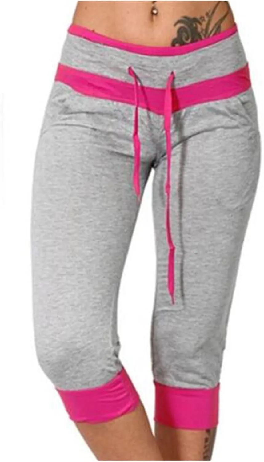 RKSTN Womens Capris for Summer 2025 Casual Yoga Gym Capri Leggings with Drawstring Shorts High Waisted Cropped Beach Pants