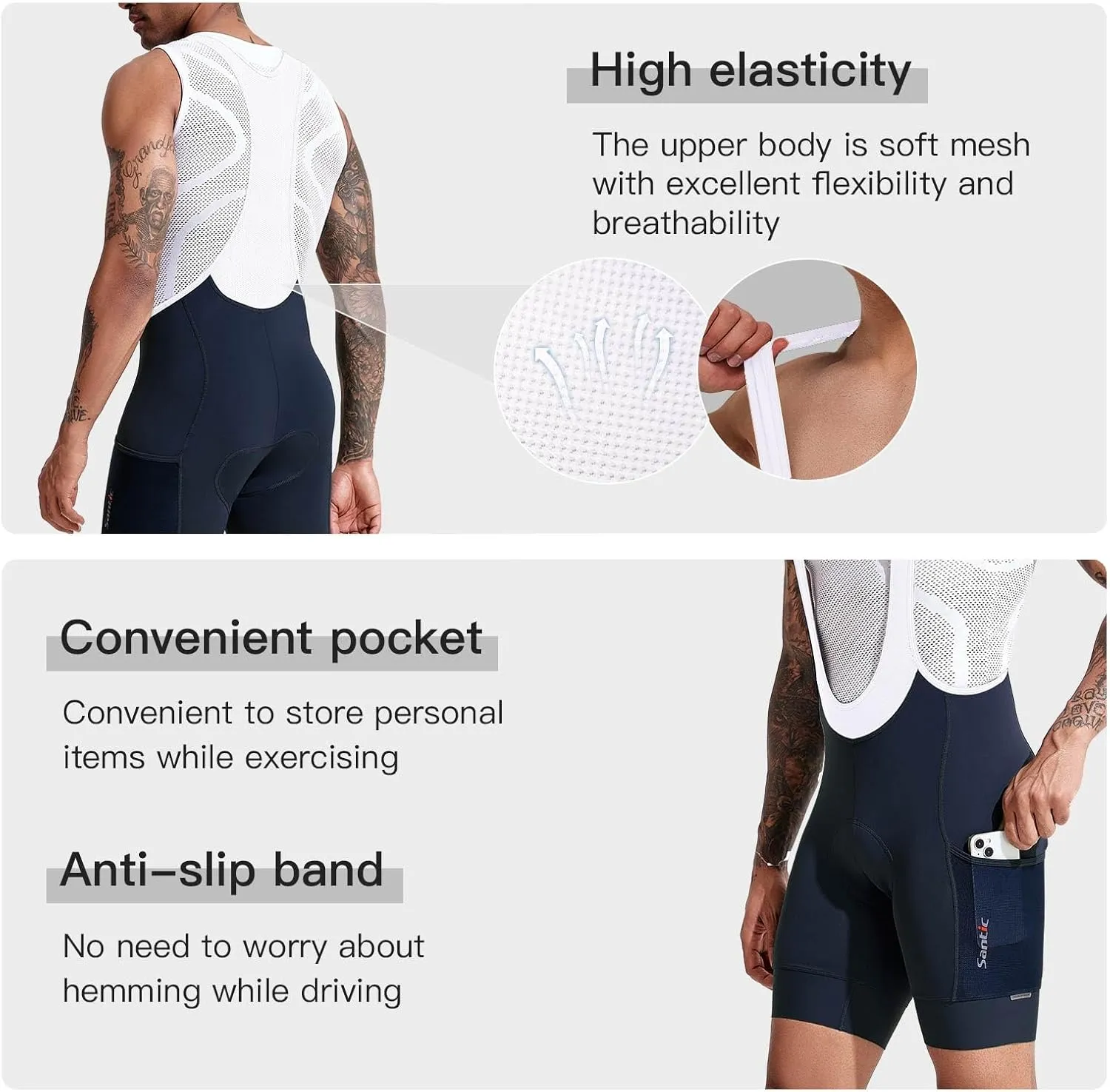 Santic Men's Cycling Bibs Shorts Cycle Wear Tights 4D Padded Road Bike Bicycle Shorts with Pocket