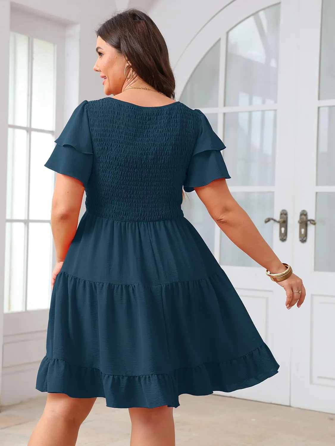 SCOMCHIC Women's Plus Size Summer Dresses Short Sleeve Sweetheart Neckline A Line Cocktail Boho Cute Mini Short Dress