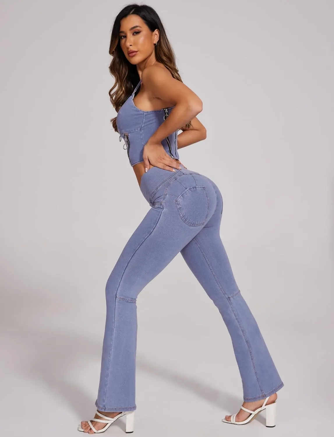 SEASUM Butt Lifting Jeans for Women Bootcut High Waisted Bell Bottom Stretchy Flare Leggings Tummy Control Casual Pants