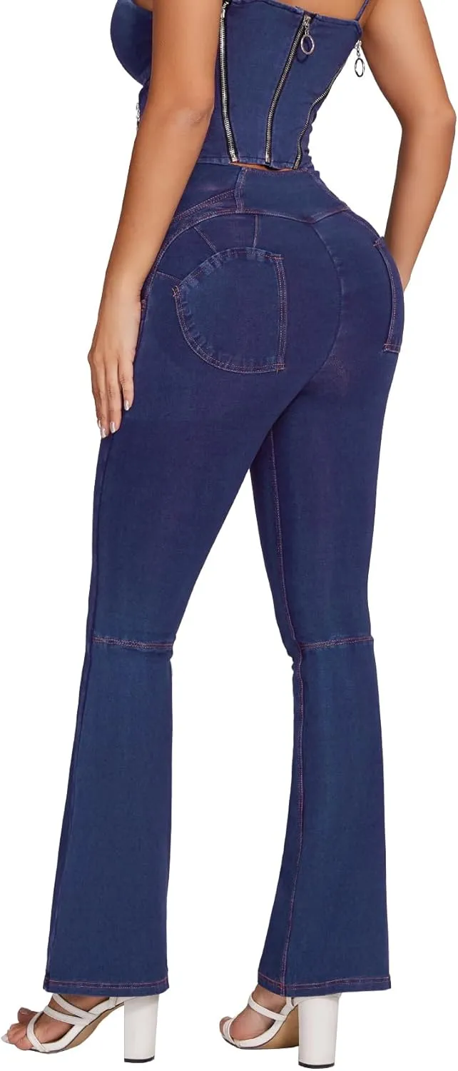 SEASUM Butt Lifting Jeans for Women Bootcut High Waisted Bell Bottom Stretchy Flare Leggings Tummy Control Casual Pants