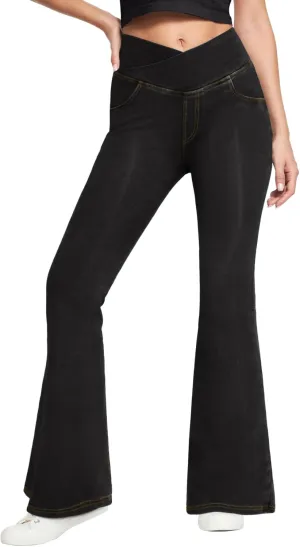 SEASUM Butt Lifting Jeans for Women Bootcut High Waisted Bell Bottom Stretchy Flare Leggings Tummy Control Casual Pants