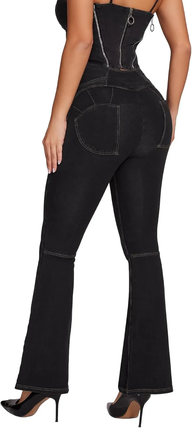SEASUM Butt Lifting Jeans for Women Bootcut High Waisted Bell Bottom Stretchy Flare Leggings Tummy Control Casual Pants