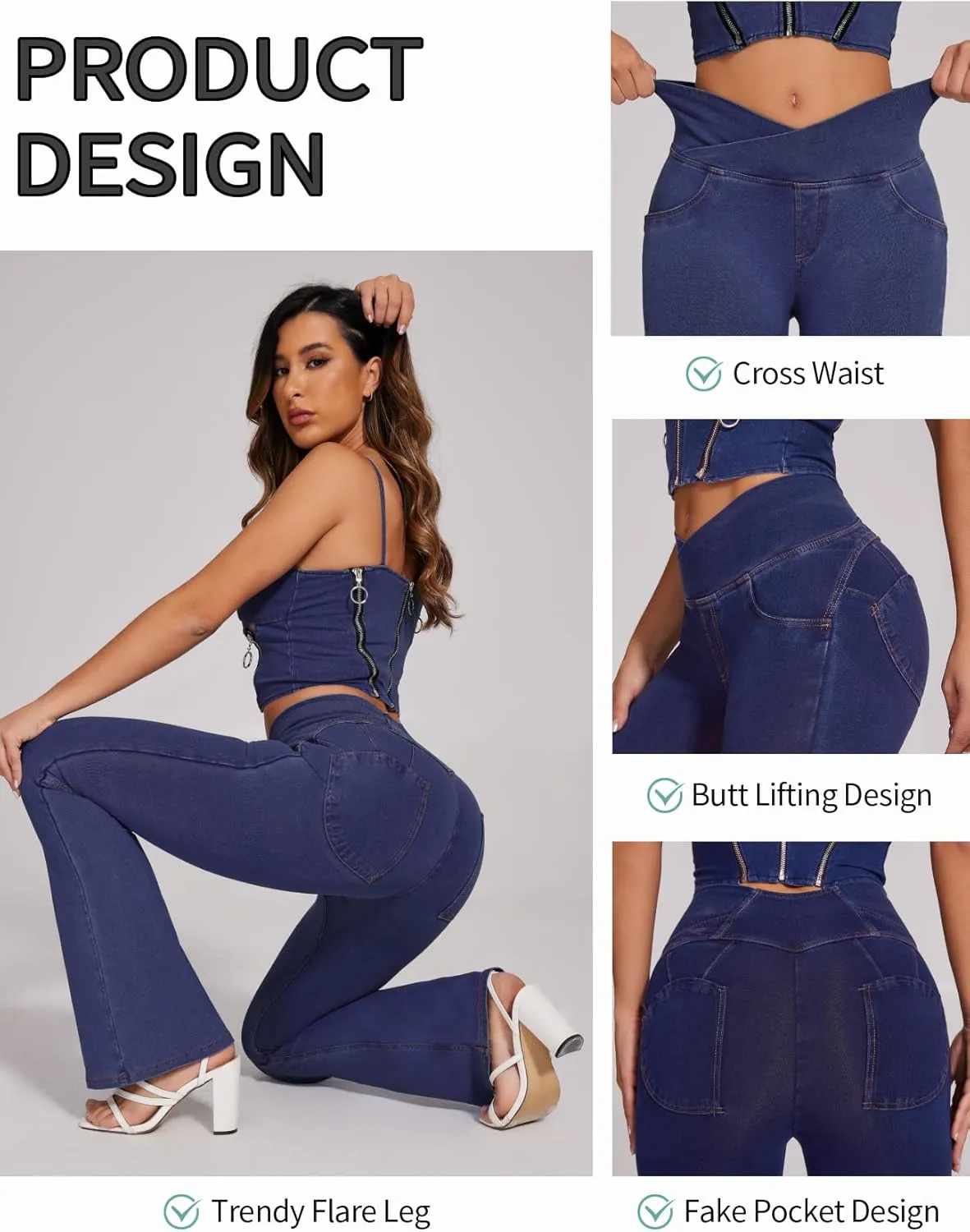 SEASUM Butt Lifting Jeans for Women Bootcut High Waisted Bell Bottom Stretchy Flare Leggings Tummy Control Casual Pants