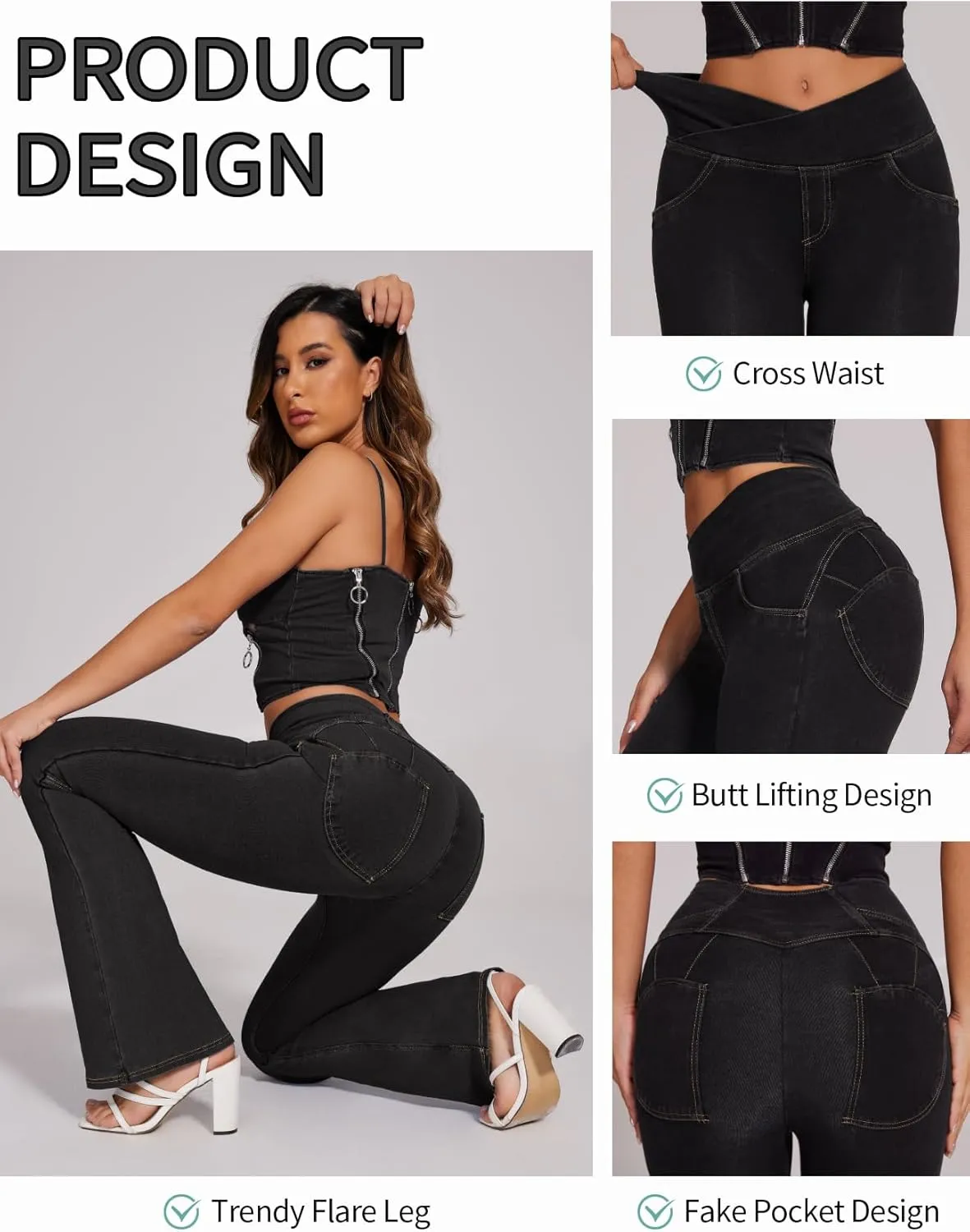 SEASUM Butt Lifting Jeans for Women Bootcut High Waisted Bell Bottom Stretchy Flare Leggings Tummy Control Casual Pants