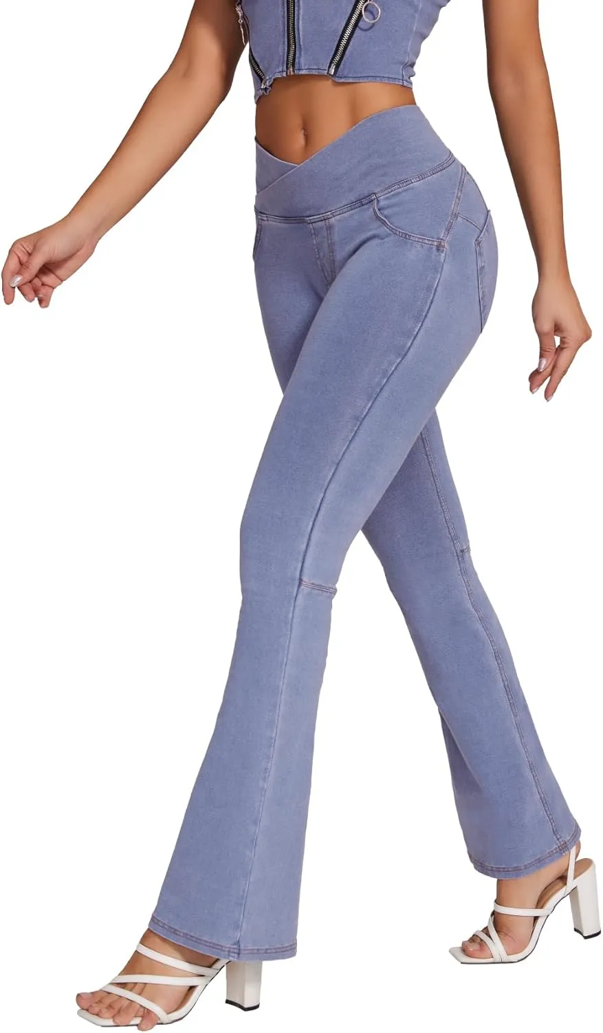 SEASUM Butt Lifting Jeans for Women Bootcut High Waisted Bell Bottom Stretchy Flare Leggings Tummy Control Casual Pants