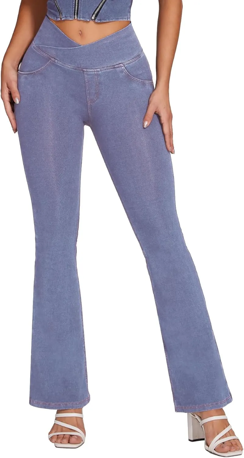 SEASUM Butt Lifting Jeans for Women Bootcut High Waisted Bell Bottom Stretchy Flare Leggings Tummy Control Casual Pants