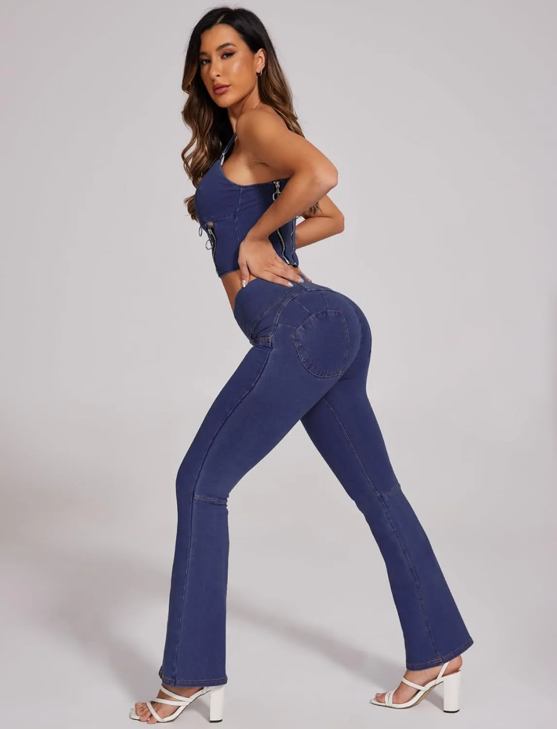 SEASUM Butt Lifting Jeans for Women Bootcut High Waisted Bell Bottom Stretchy Flare Leggings Tummy Control Casual Pants