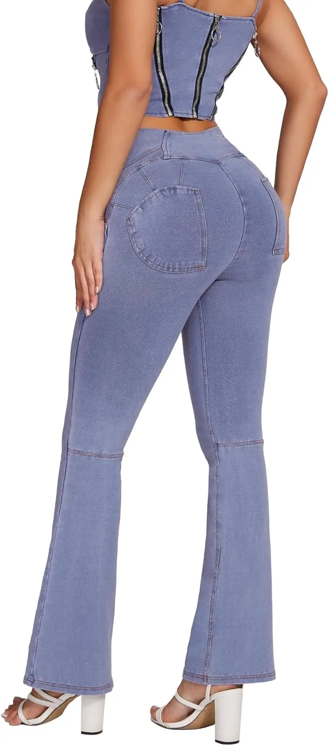 SEASUM Butt Lifting Jeans for Women Bootcut High Waisted Bell Bottom Stretchy Flare Leggings Tummy Control Casual Pants