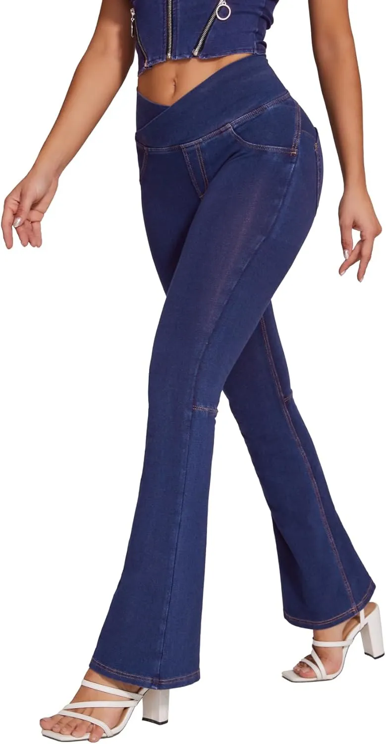 SEASUM Butt Lifting Jeans for Women Bootcut High Waisted Bell Bottom Stretchy Flare Leggings Tummy Control Casual Pants
