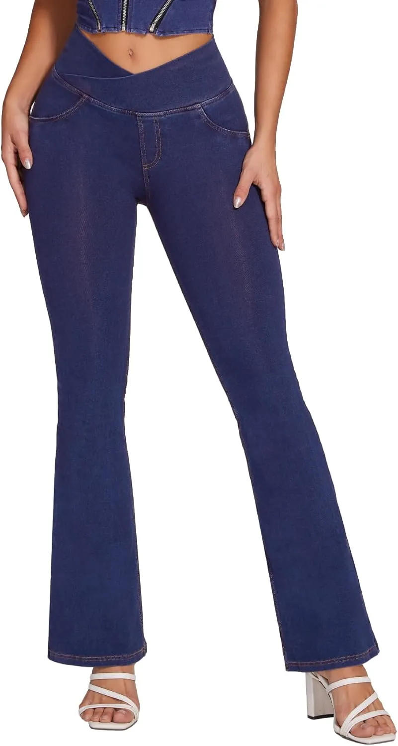SEASUM Butt Lifting Jeans for Women Bootcut High Waisted Bell Bottom Stretchy Flare Leggings Tummy Control Casual Pants