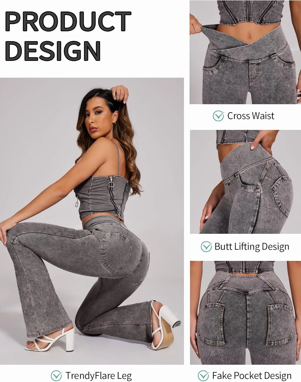 SEASUM Butt Lifting Jeans for Women Bootcut High Waisted Bell Bottom Stretchy Flare Leggings Tummy Control Casual Pants