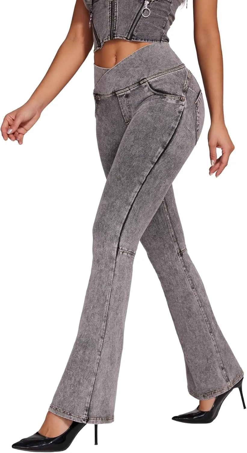 SEASUM Butt Lifting Jeans for Women Bootcut High Waisted Bell Bottom Stretchy Flare Leggings Tummy Control Casual Pants