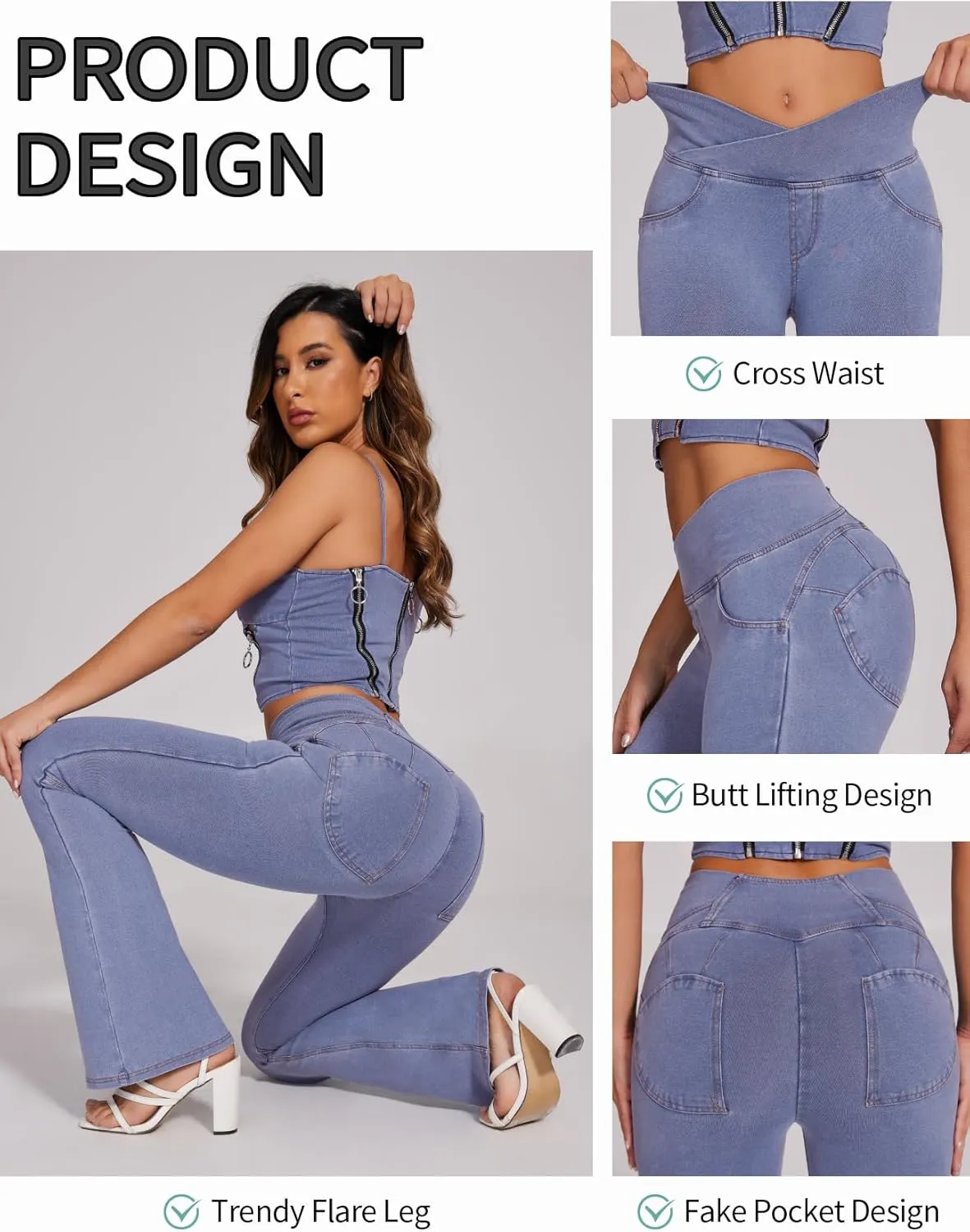 SEASUM Butt Lifting Jeans for Women Bootcut High Waisted Bell Bottom Stretchy Flare Leggings Tummy Control Casual Pants